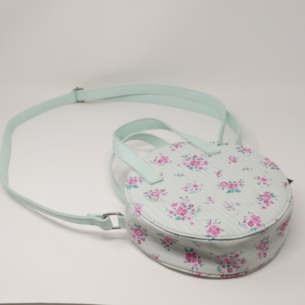 Cute circular purse handbag teal colored with rose